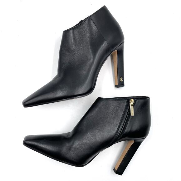 Jimmy Choo Merche Booties Black Soft Leather Low-Cut Square Toe Heels Sz 37 / 7 - Picture 5 of 11